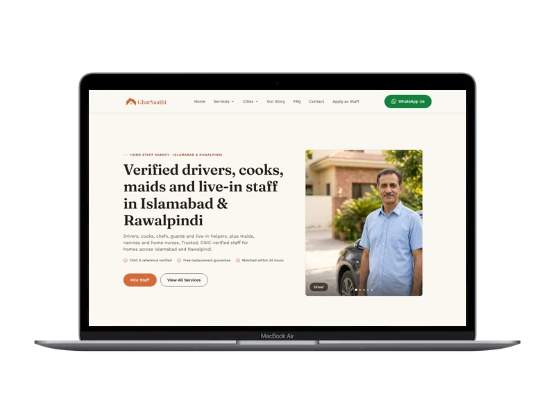 GharSaathi domestic staff placement website built by WebForge